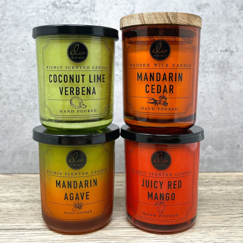 Set of 4 DW Home mini candles, 3.8 oz candles, orange citrus scents